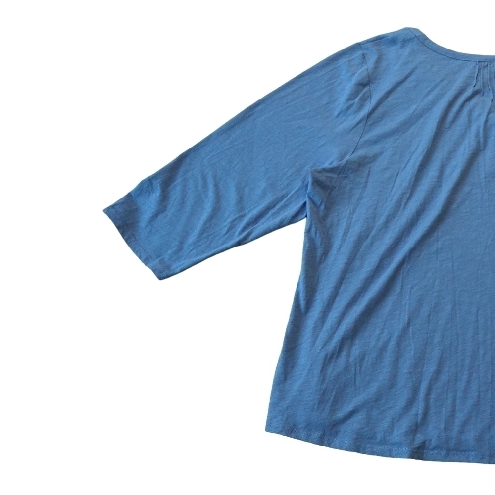 L.L. Bean NWT 100% Organic Cotton Rustic Blue Split Neck 3/4 Sleeve Top Classic - Picture 3 of 10